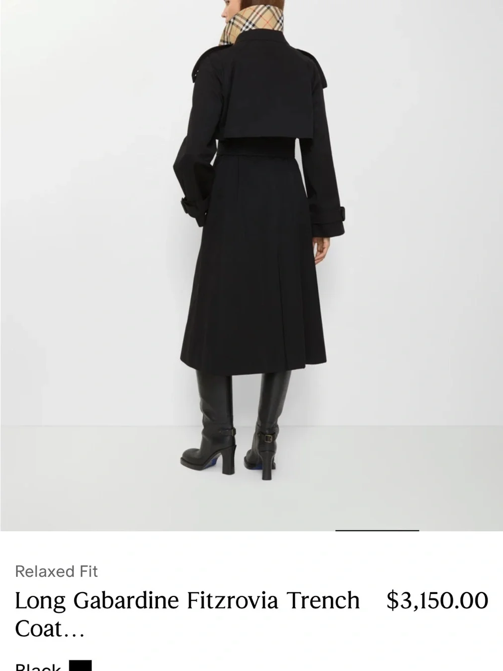 Burberry Black Long Gabardine Trench Coat with Belt - Picture 2 of 3